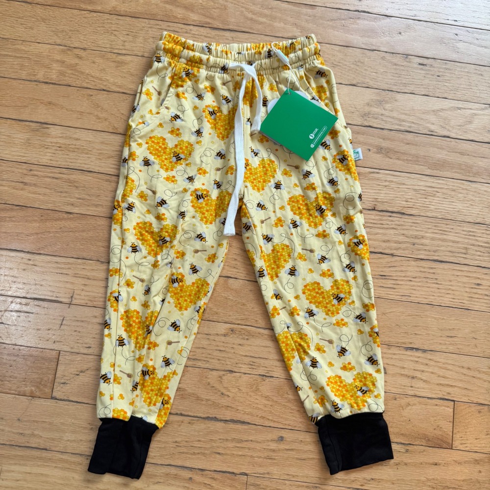 Pure Bambinos Kids Yellow Honeybee Bamboo Viscose Jogger Pants 3T NWT